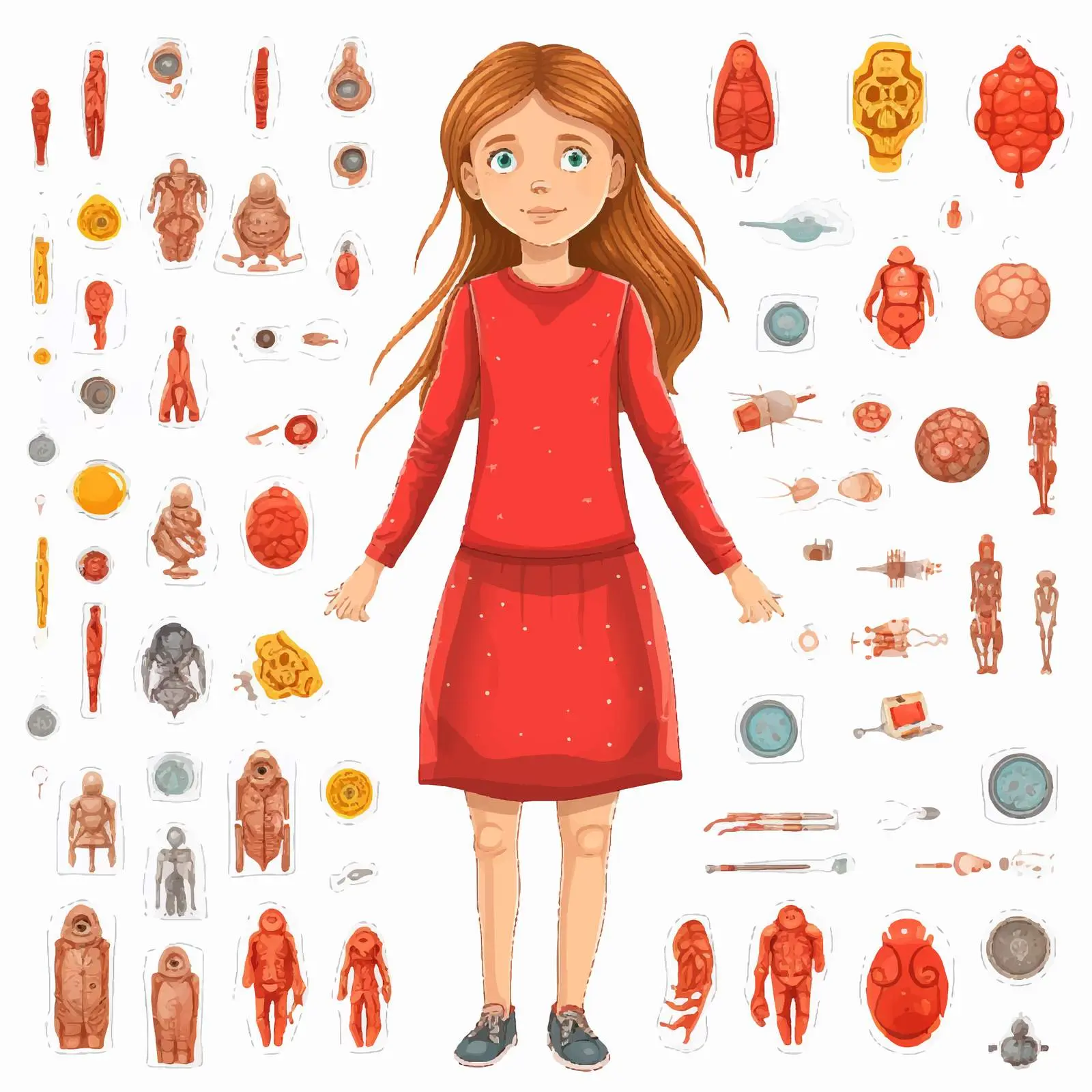 Human Body Parts Illustrated on Young Girl — free download from Dotvec