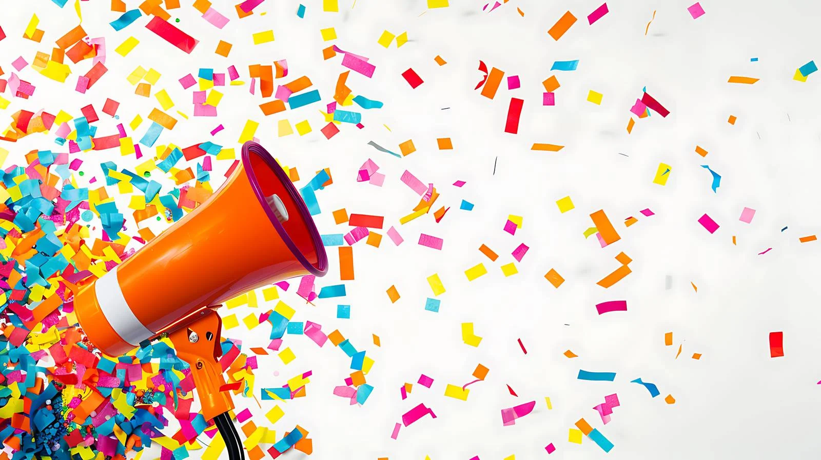 Vibrant Party Background with Confetti and Megaphone — free download from Dotvec