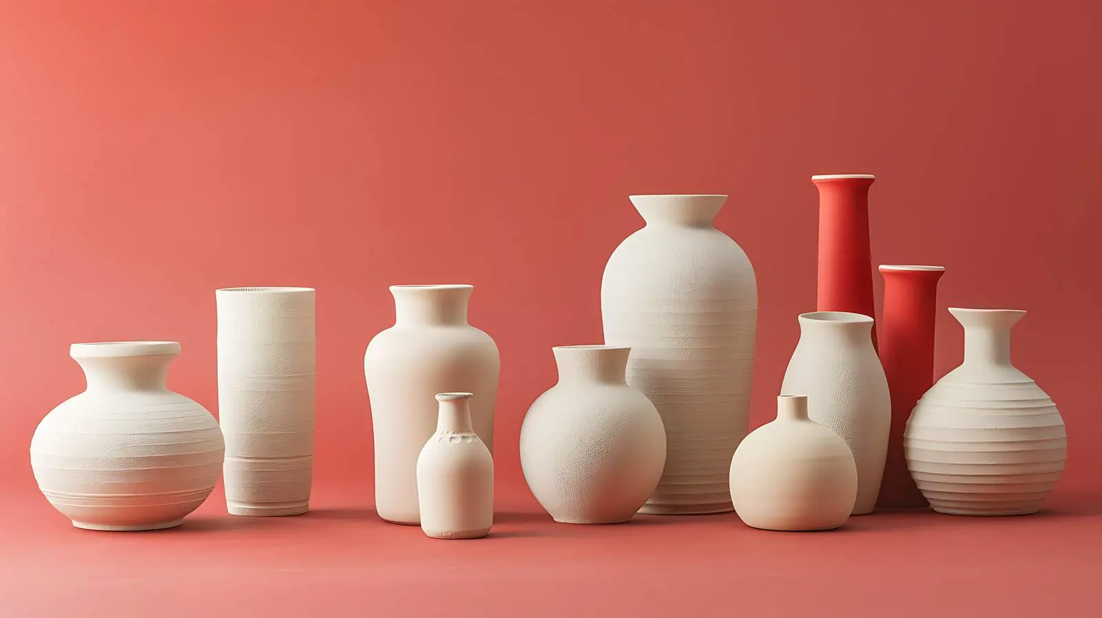 Pastel Beige and Pink Ceramic Vases on Red — free download from Dotvec