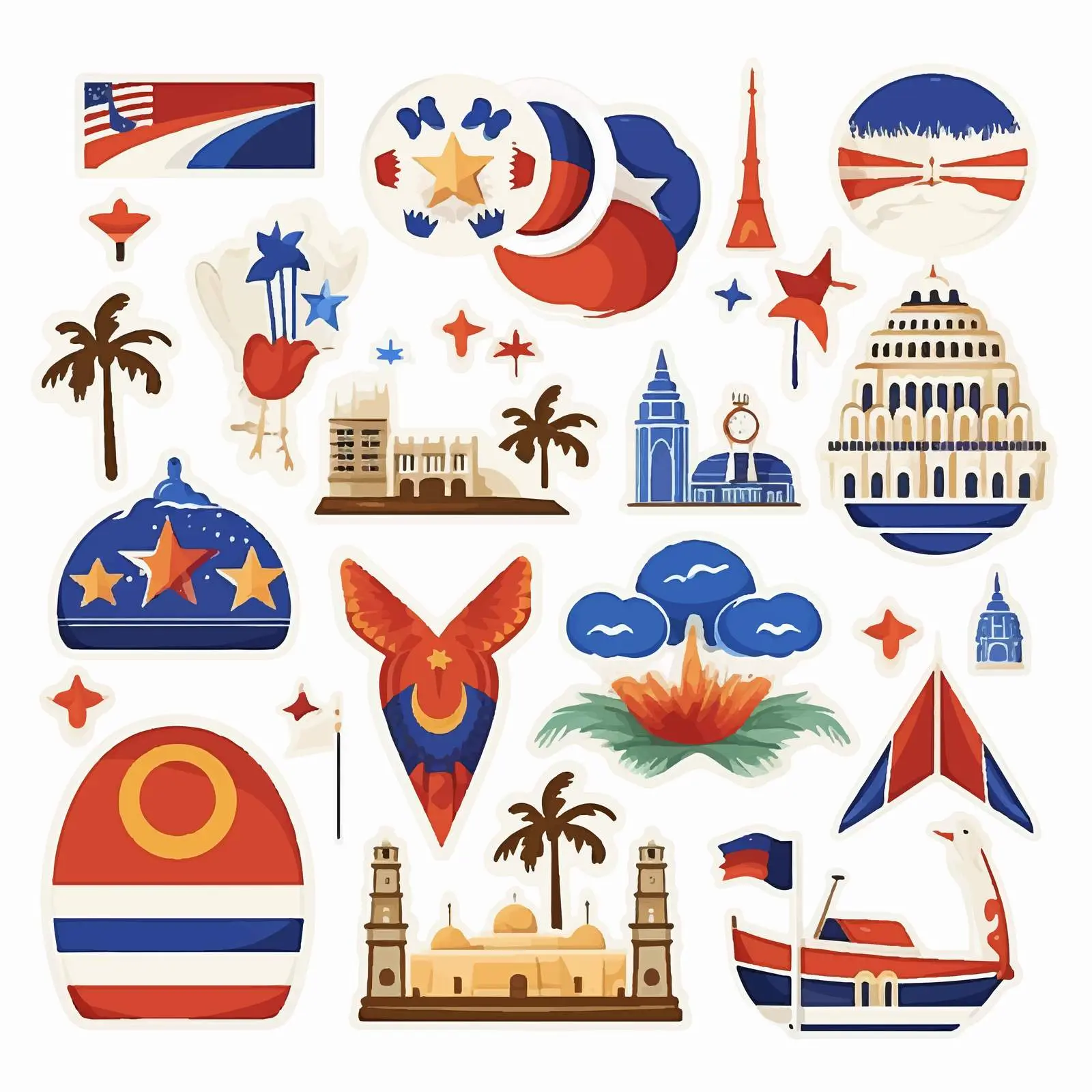Colorful Patriotic Travel Stickers Set — free download from Dotvec