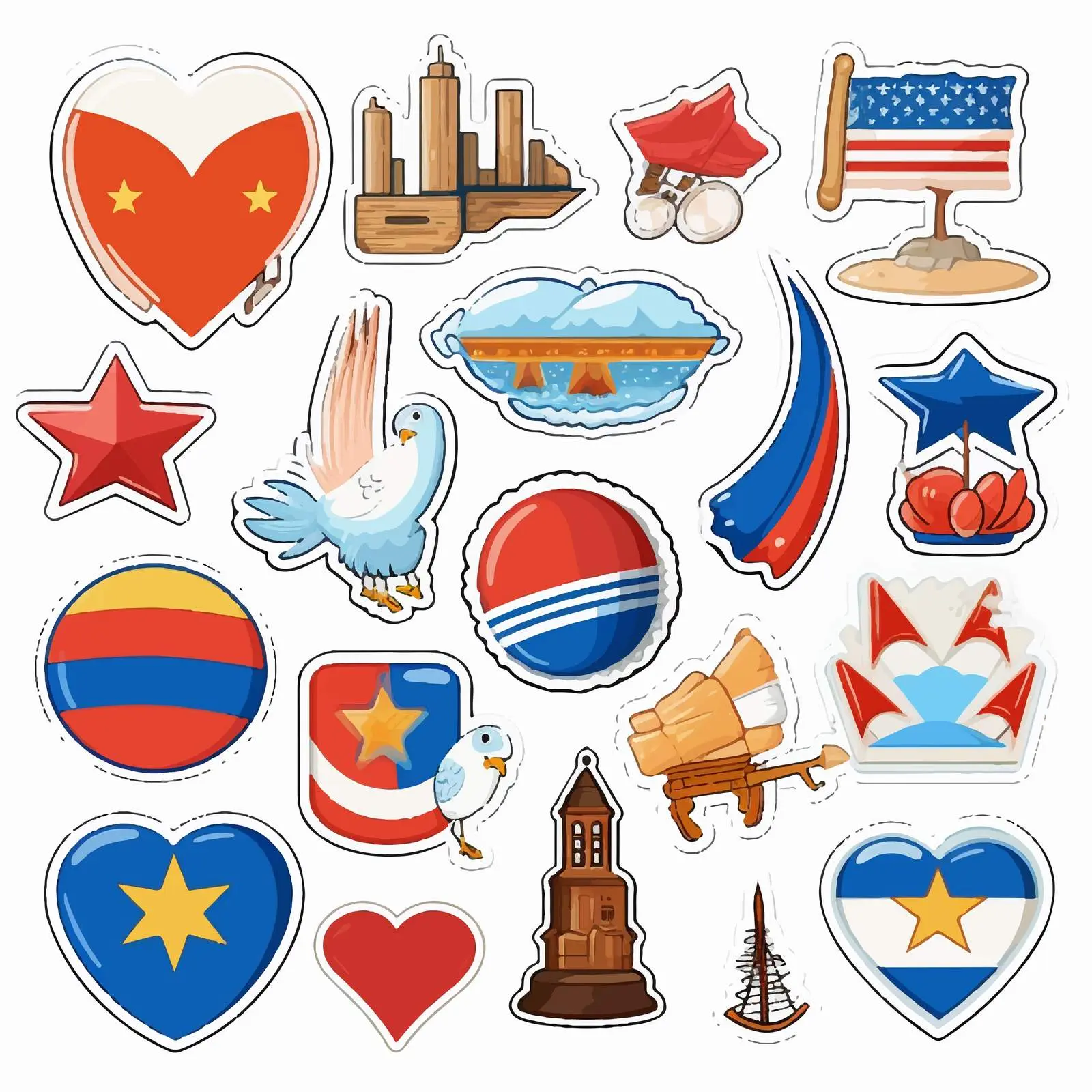 Patriotic Travel Stickers in National Flag Colors — free download from Dotvec