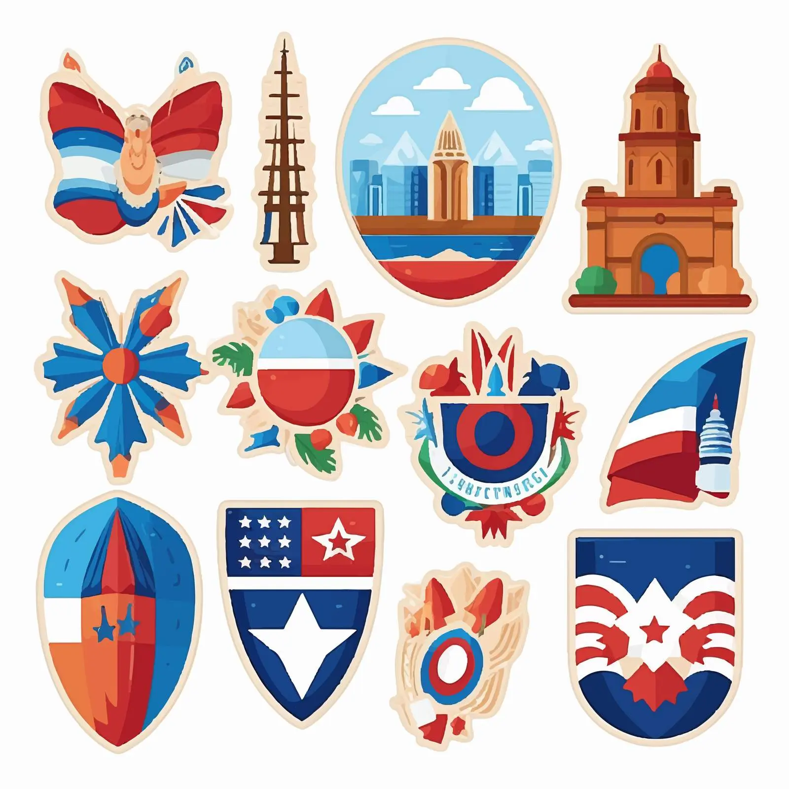 Patriotic Travel Stickers in National Flag Colors — free download from Dotvec