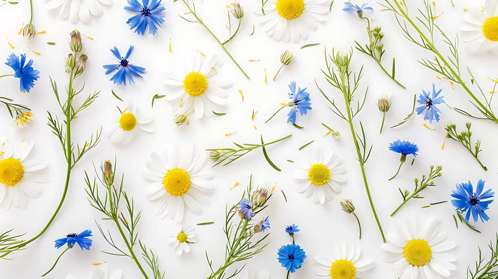 Chamomile and Cornflower Floral Pattern on Green — free download from Dotvec