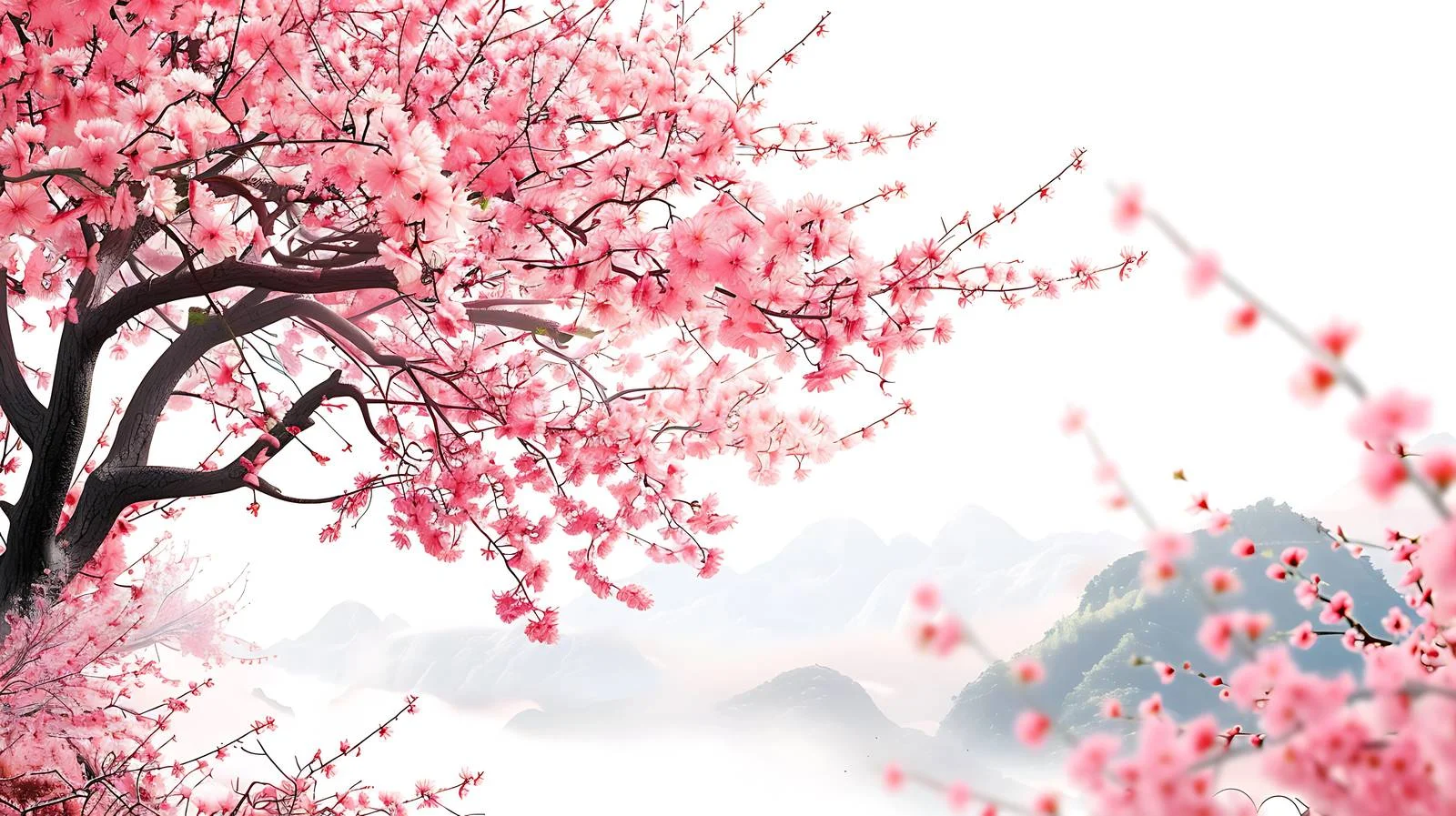 Serene Peach Blossom Valley on White Background — free download from Dotvec