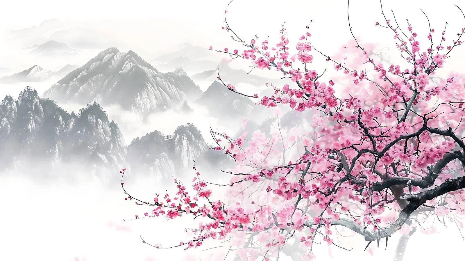 Serene Peach Blossom Valley on White — free download from Dotvec