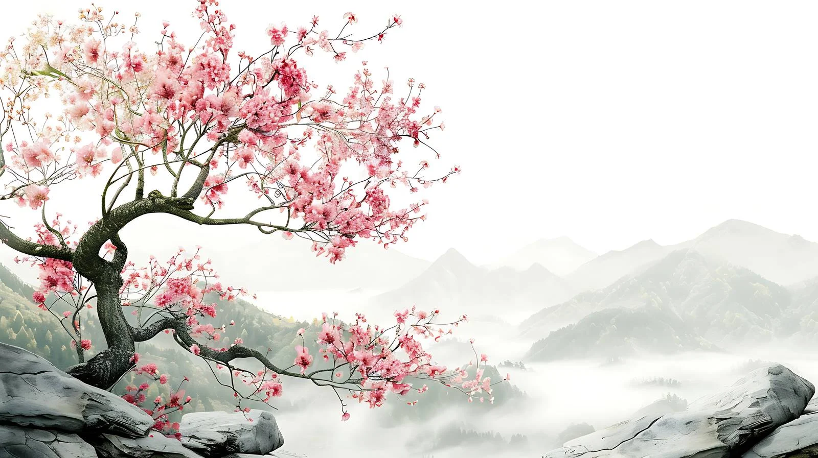 Serene Peach Blossom Valley on White — free download from Dotvec