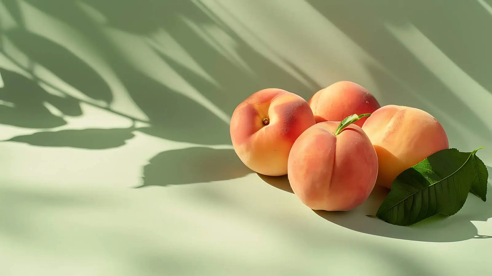 Peaches on Light Green Background with Sunlight Shadows — free download from Dotvec