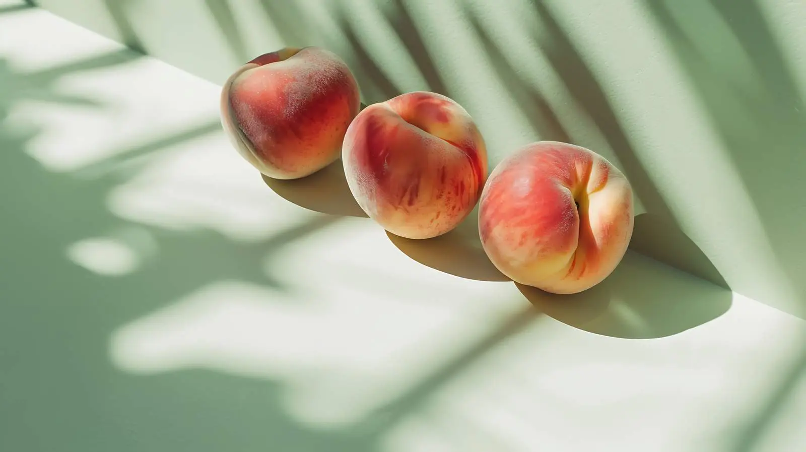 Fresh Peaches on Light Green Background with Shadows — free download from Dotvec