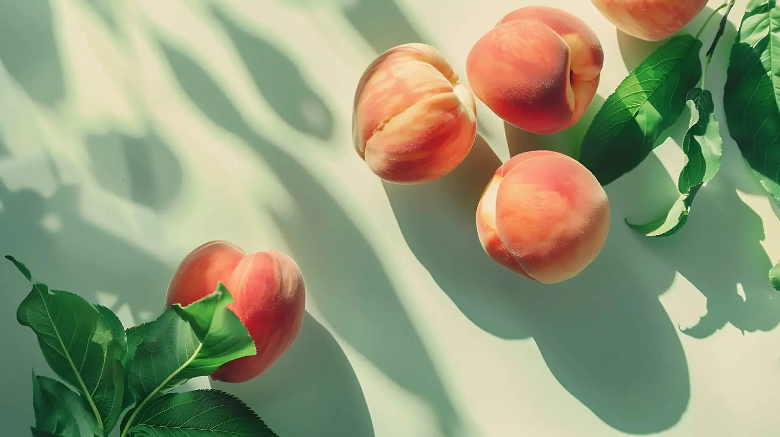 Fresh Peaches on Light Green Background — free download from Dotvec