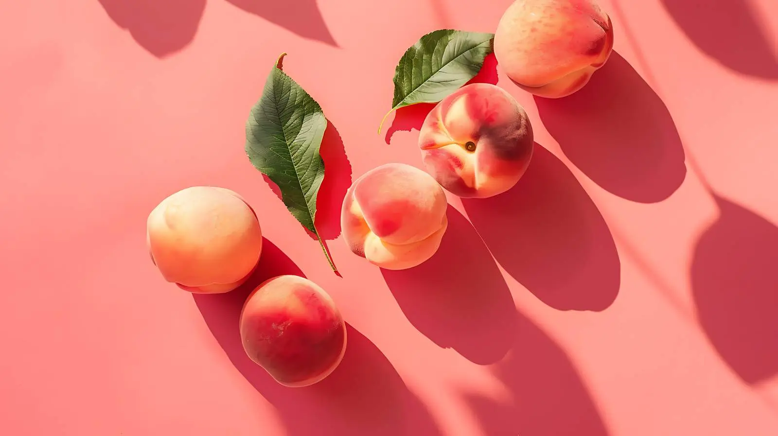 Fresh Peaches on Red Background with Sunlight — free download from Dotvec