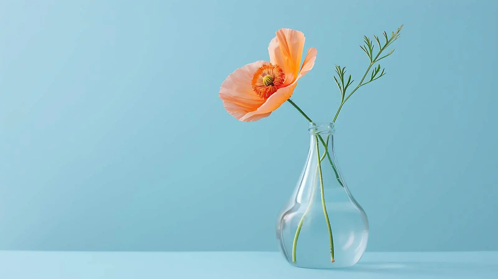 Peach Poppy Flower in Glass Vase on Blue Background — free download from Dotvec