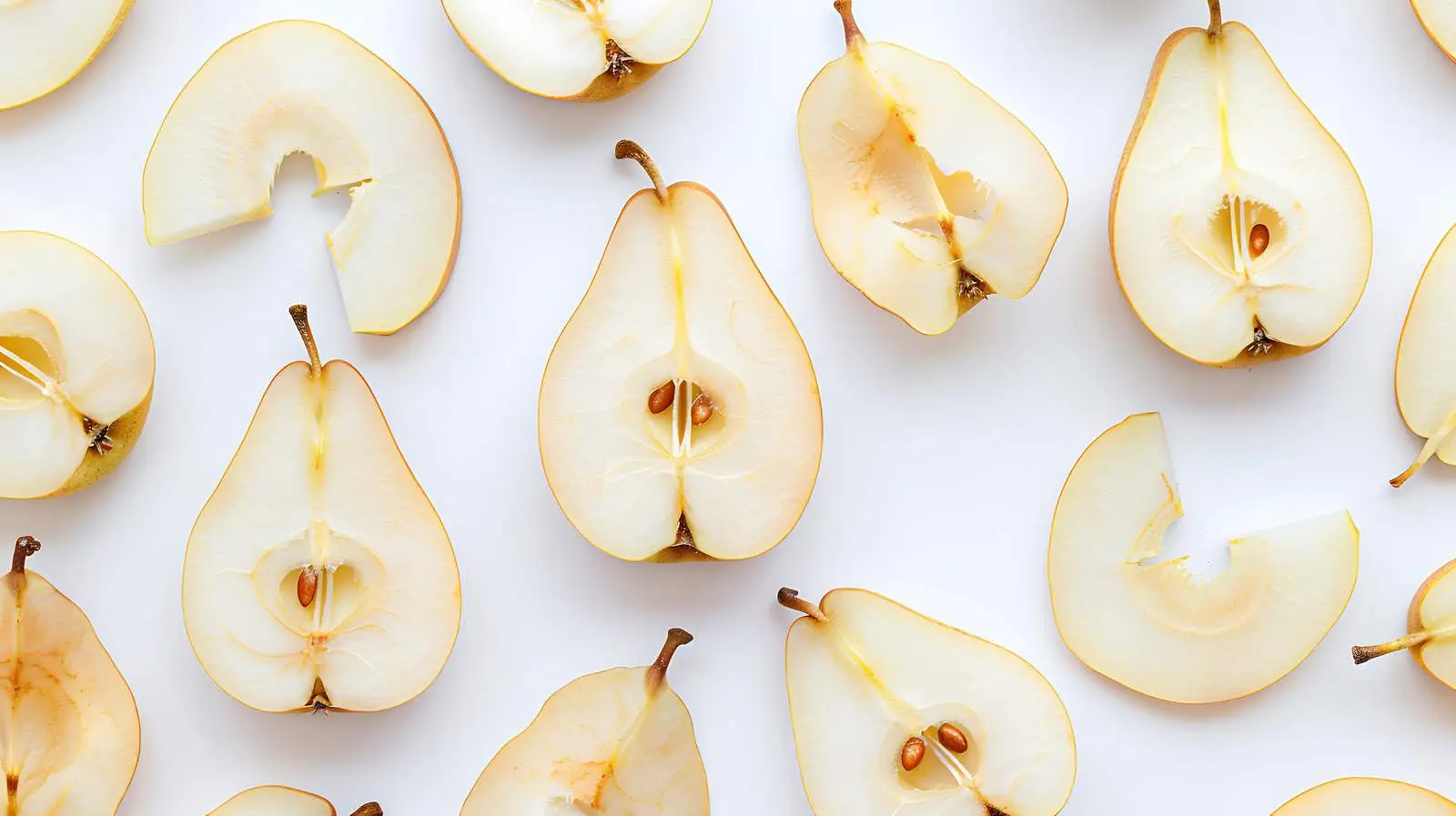 Flat Lay Pear Slices Pattern on White Background — free download from Dotvec