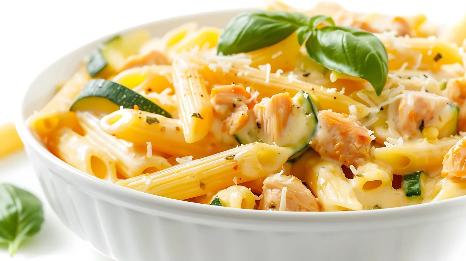 Delicious Penne Pasta with Chicken and Zucchini in Cheese Sauce — free download from Dotvec