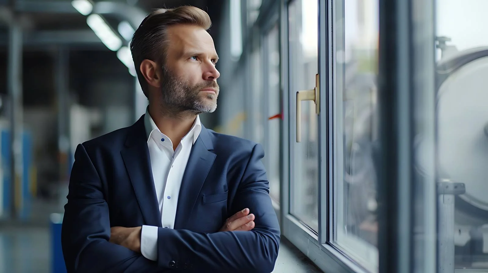 Contemplative Businessman in Factory — free download from Dotvec