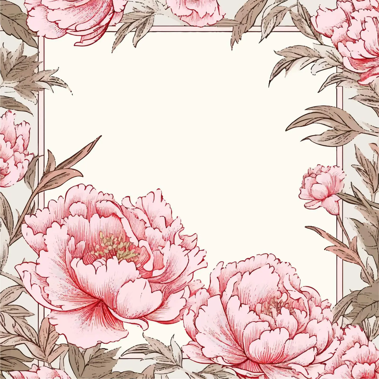 Contoured Floral Card Design with Peonies — free download from Dotvec