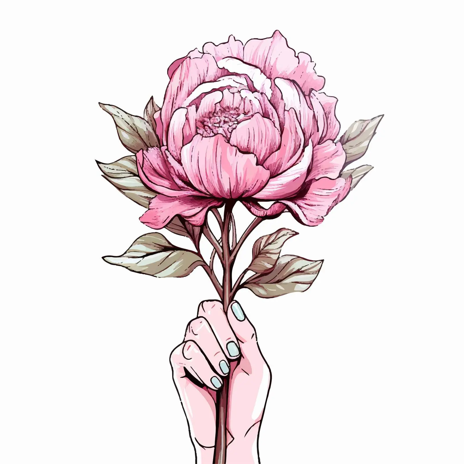 Peony Flower in Hand with Elegant Nails — free download from Dotvec