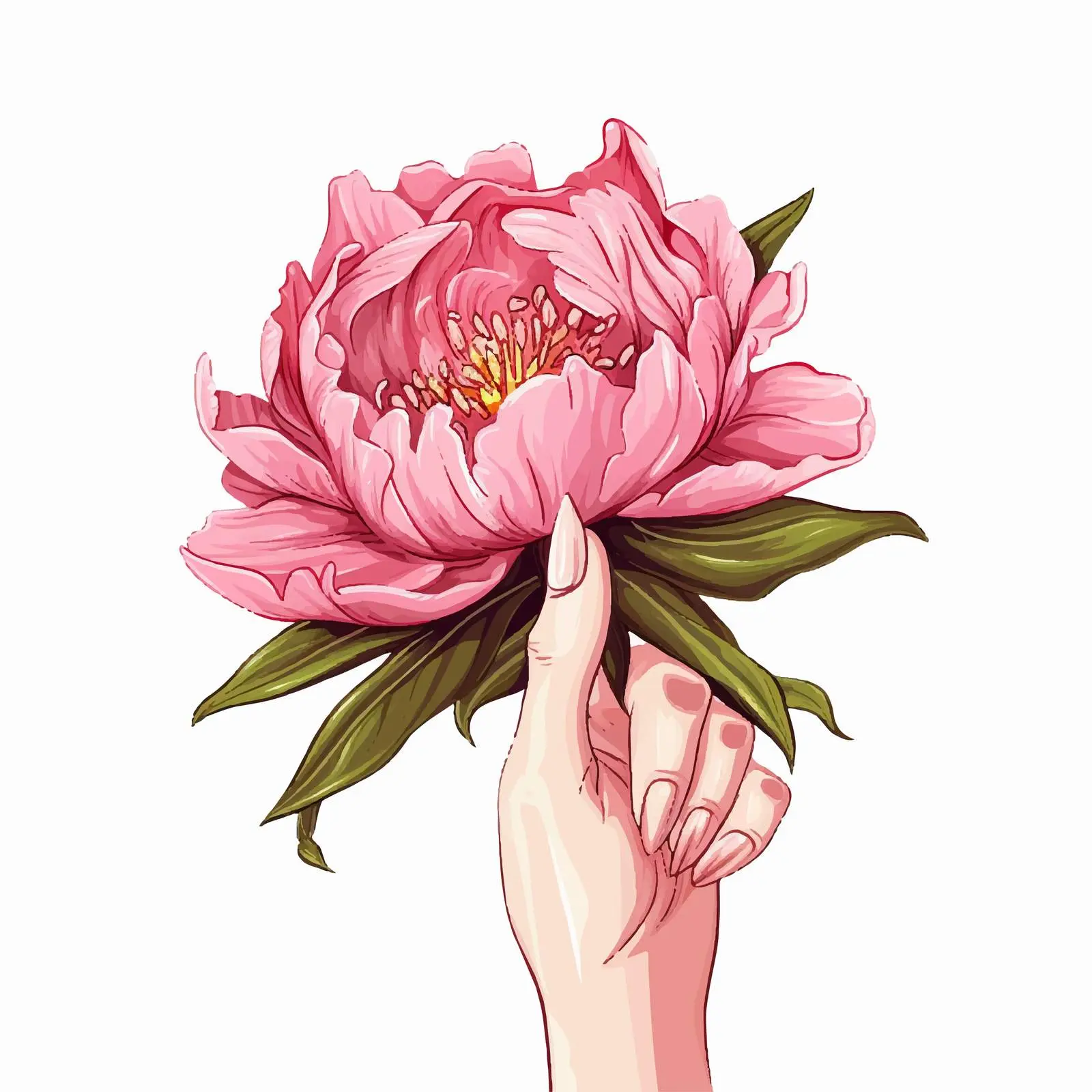 Elegant Peony Flower in Hand with Long Nails — free download from Dotvec