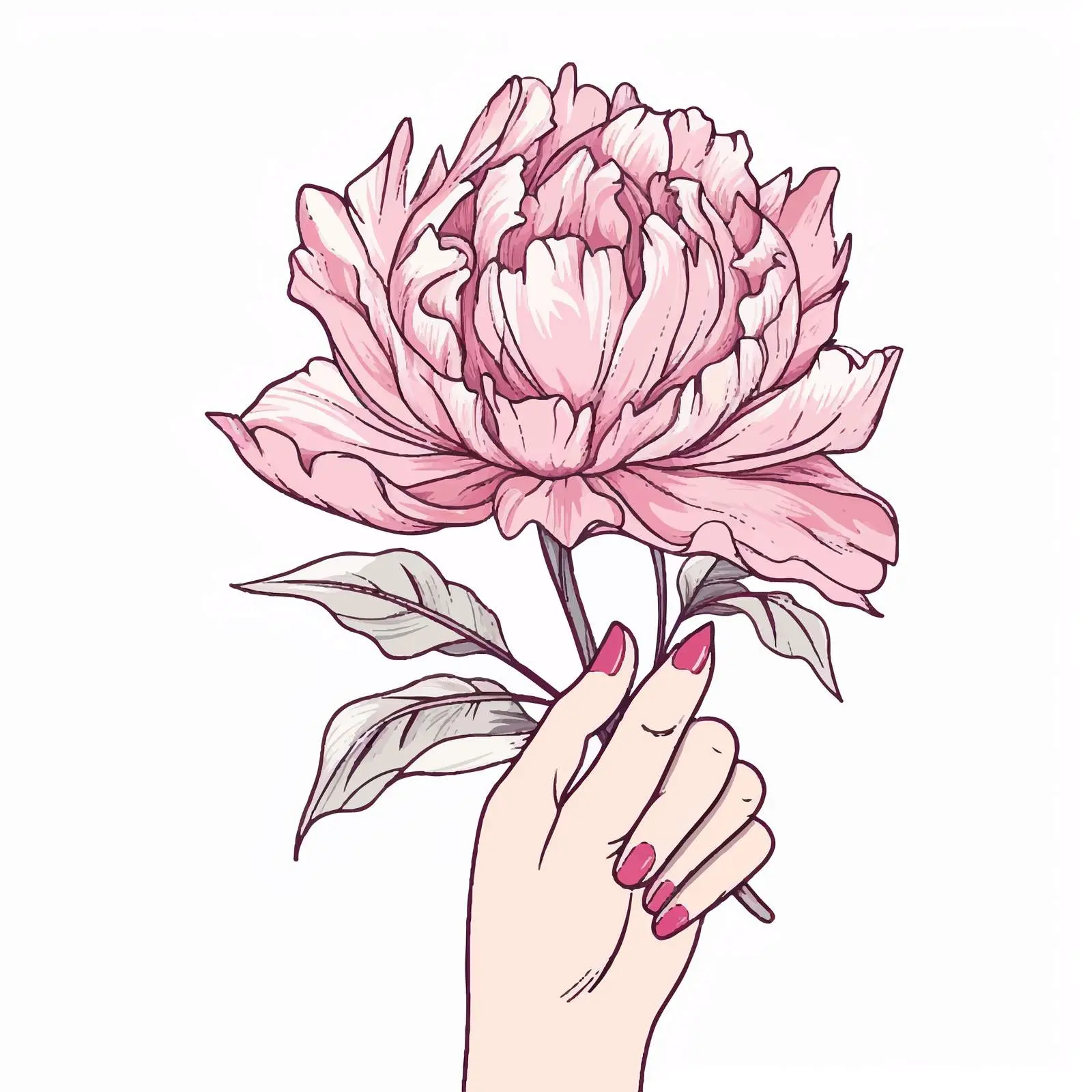 Elegant Peony Flower in Hand with Long Nails — free download from Dotvec