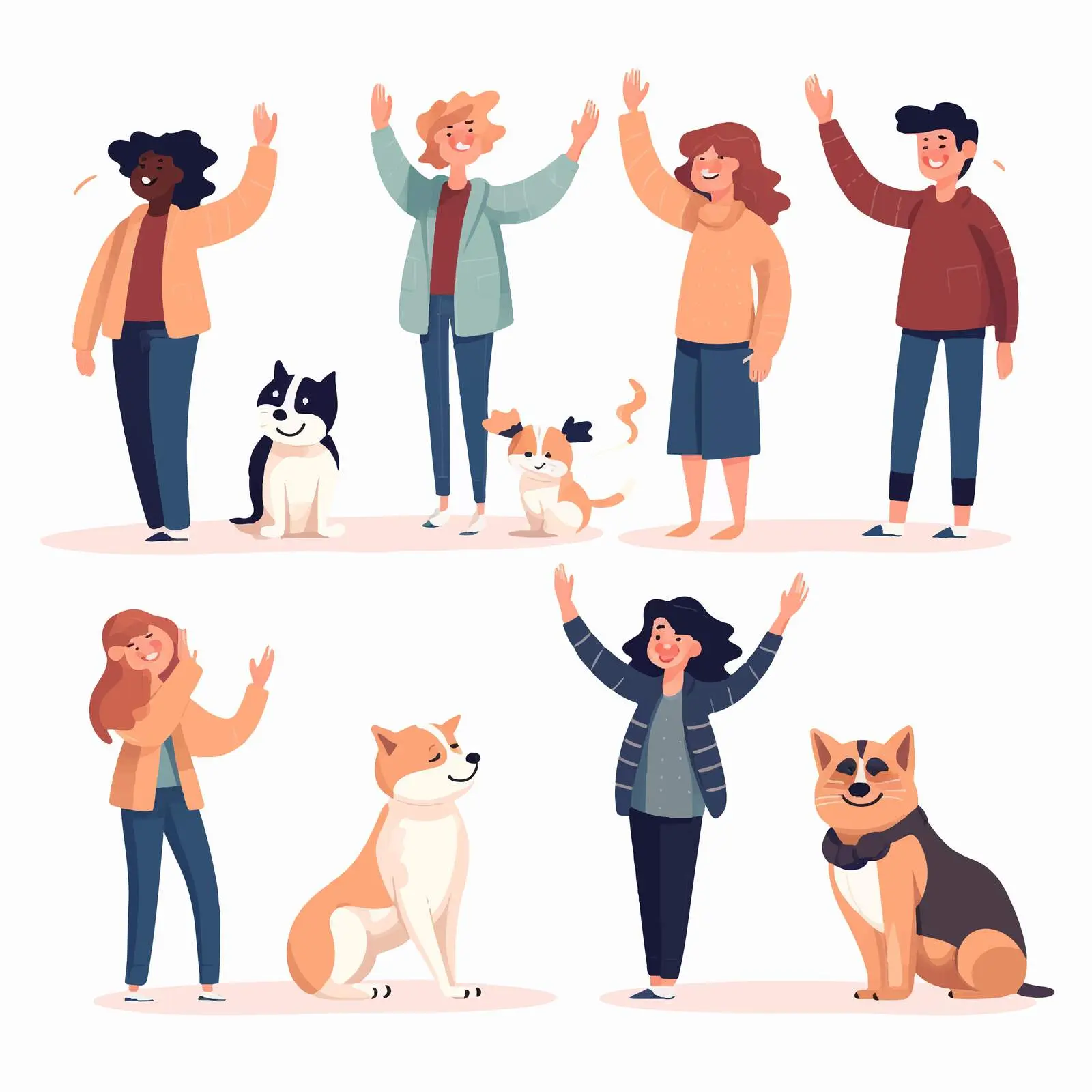 Cats and Dogs High Five Illustration Set – free acting image from Dotvec