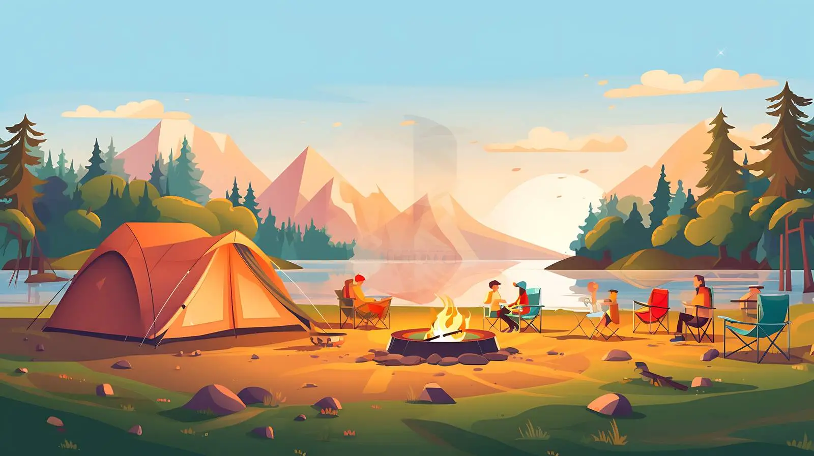 Family Campsite Tourist Group at Campground — free download from Dotvec