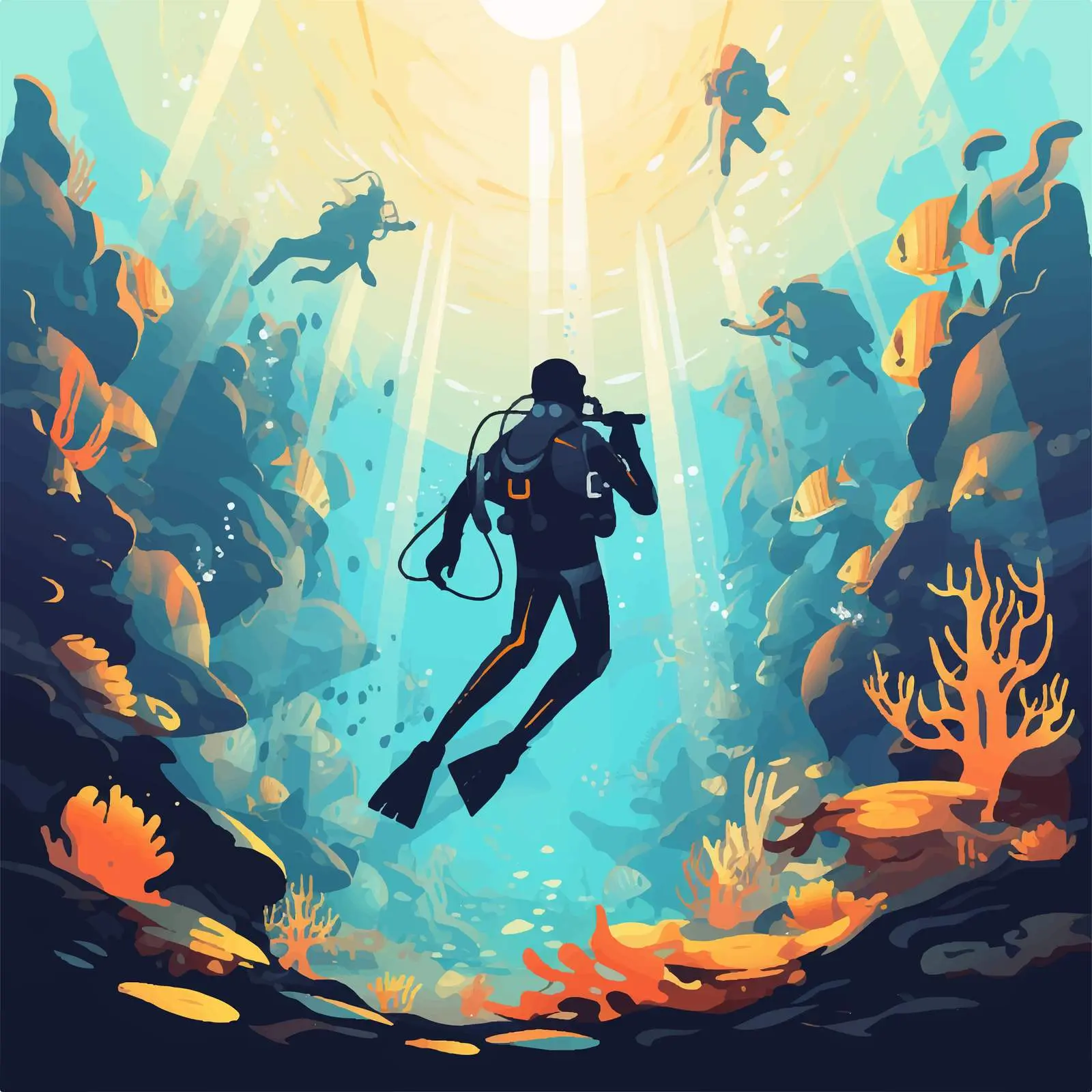 Scuba Diving Adventure Underwater Vector Illustration — free download from Dotvec