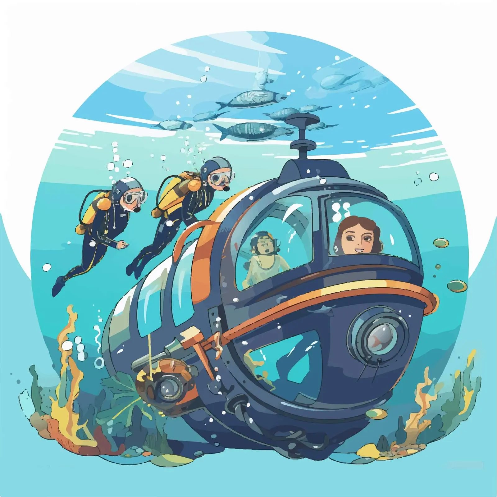 Scuba Diving People Vector Illustration Underwater — free download from Dotvec