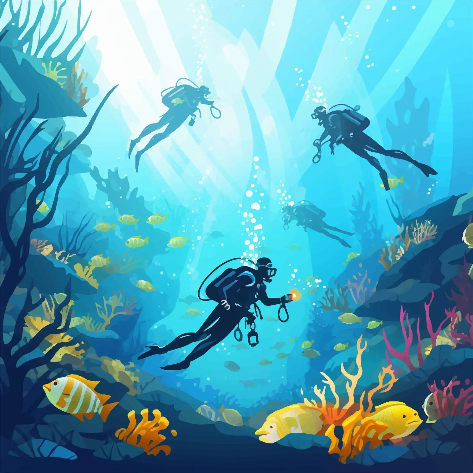 People Scuba Diving Under the Ocean Vector Art — free download from Dotvec