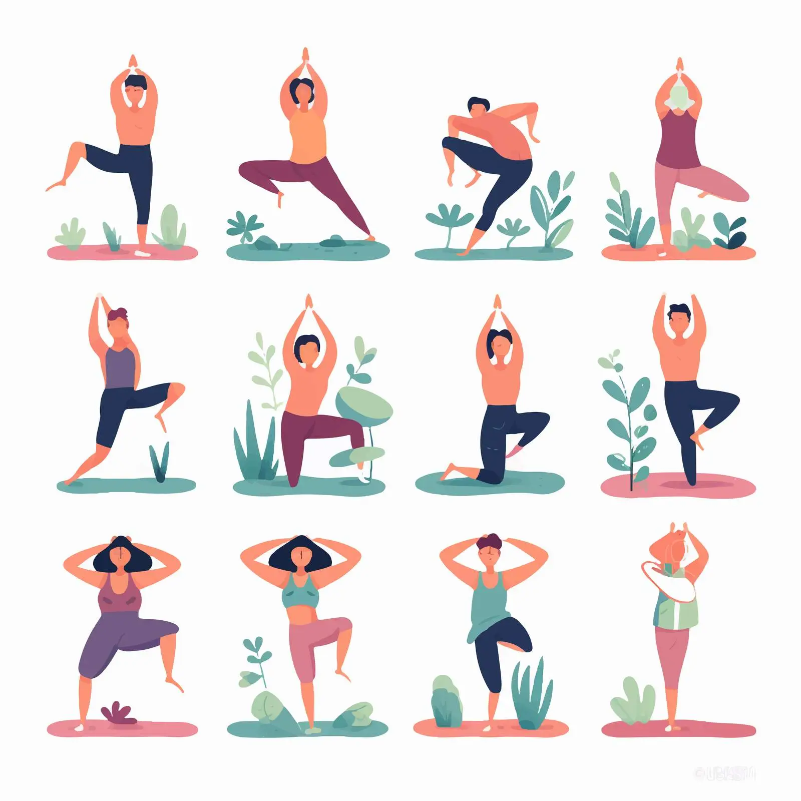 Flat Vector Illustrations of People Doing Yoga — free download from Dotvec