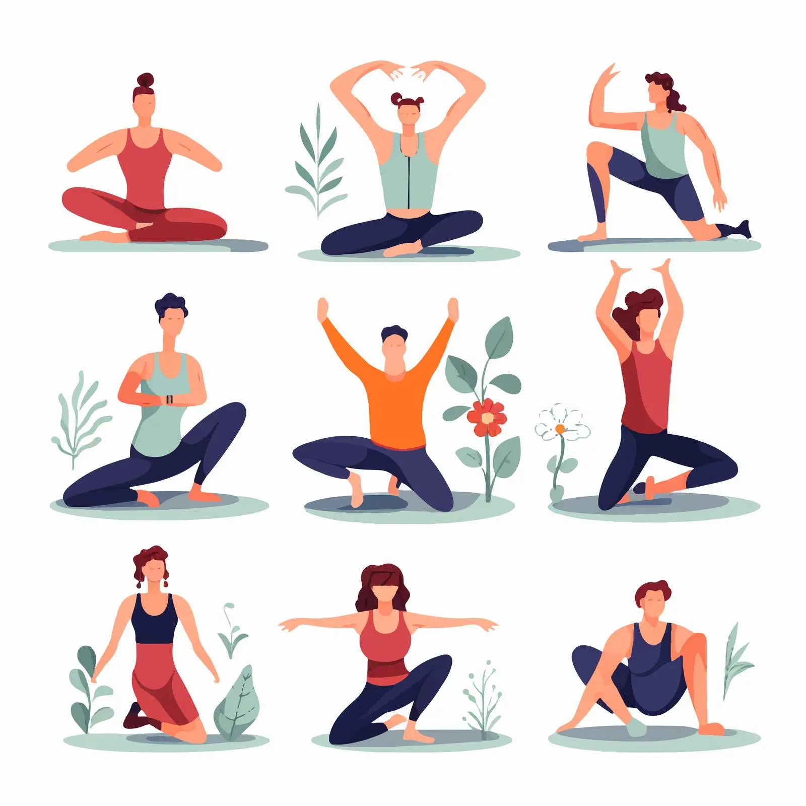 Yoga Practice Vector Illustrations for Men and Women — free download from Dotvec