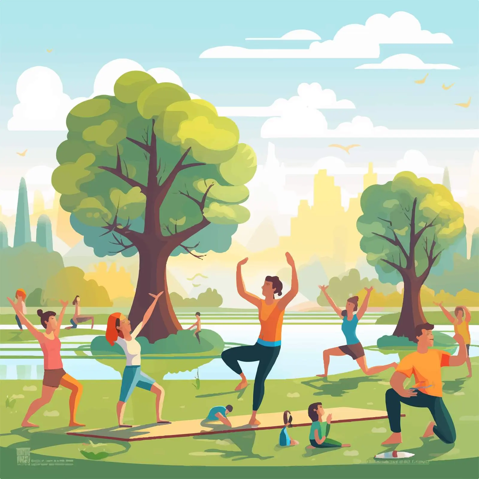 People Doing Yoga in the Park Illustration — free download from Dotvec