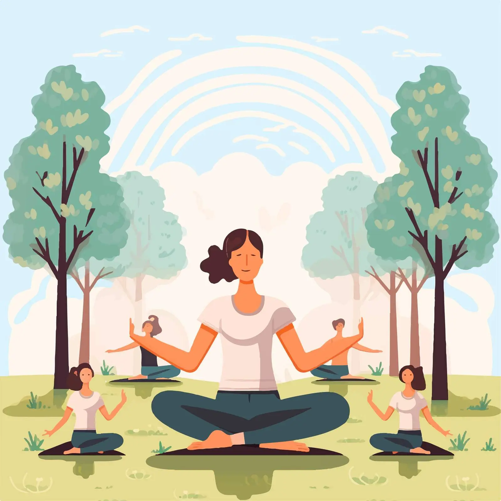 Yoga Practitioners in Park Vector Illustration — free download from Dotvec