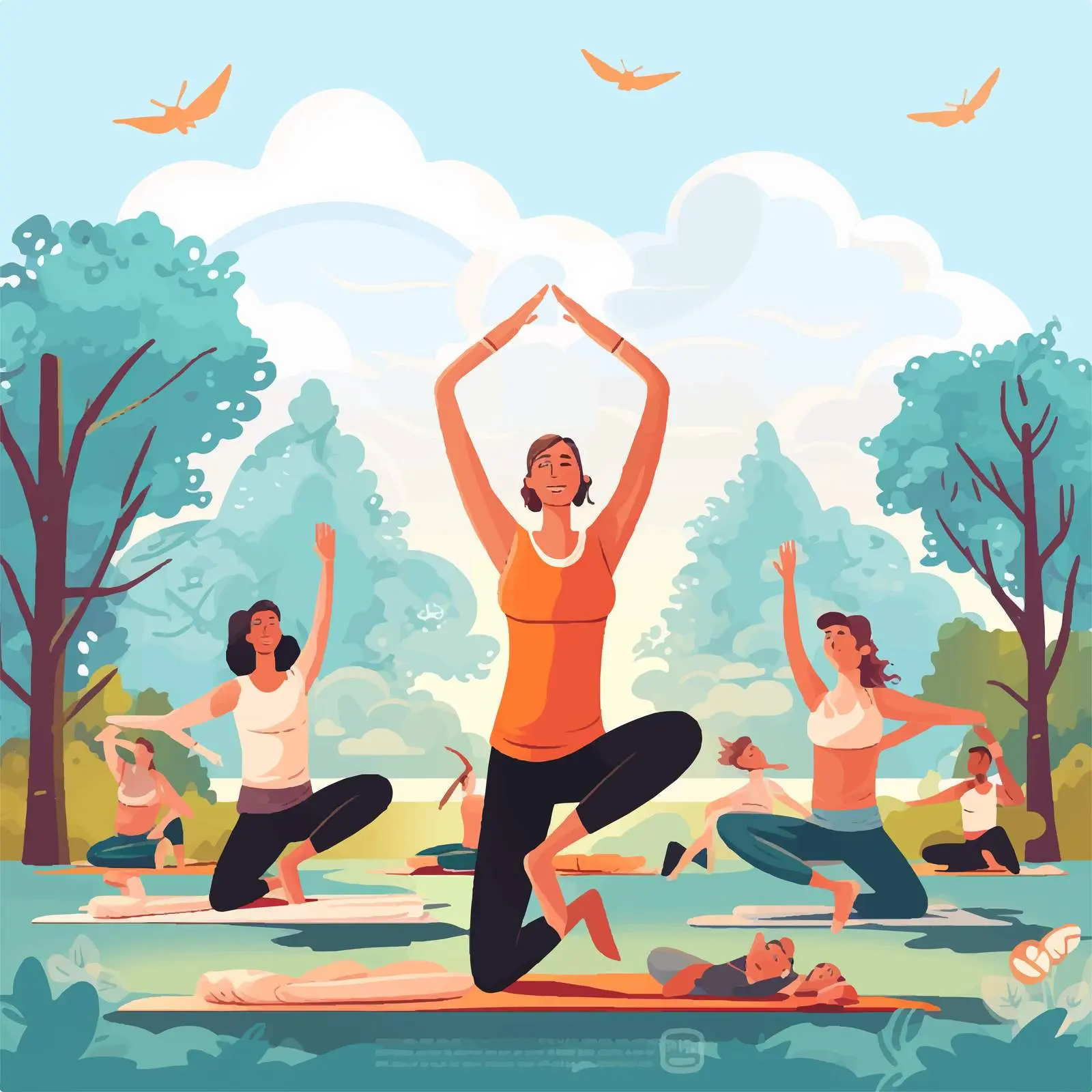 People Practicing Yoga in Park Illustration Vector — free download from Dotvec
