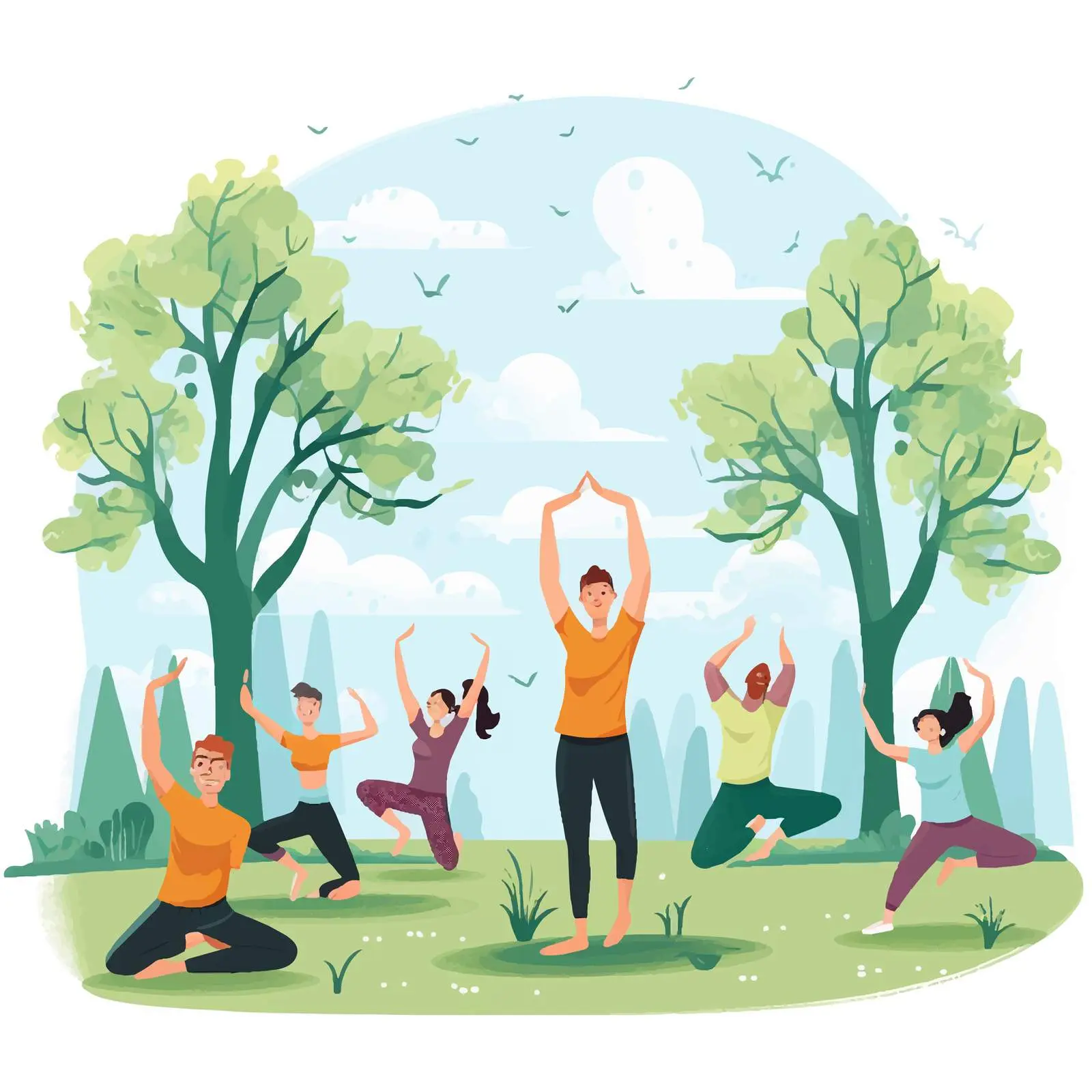 Yoga Practitioners in Park Vector Illustration — free download from Dotvec
