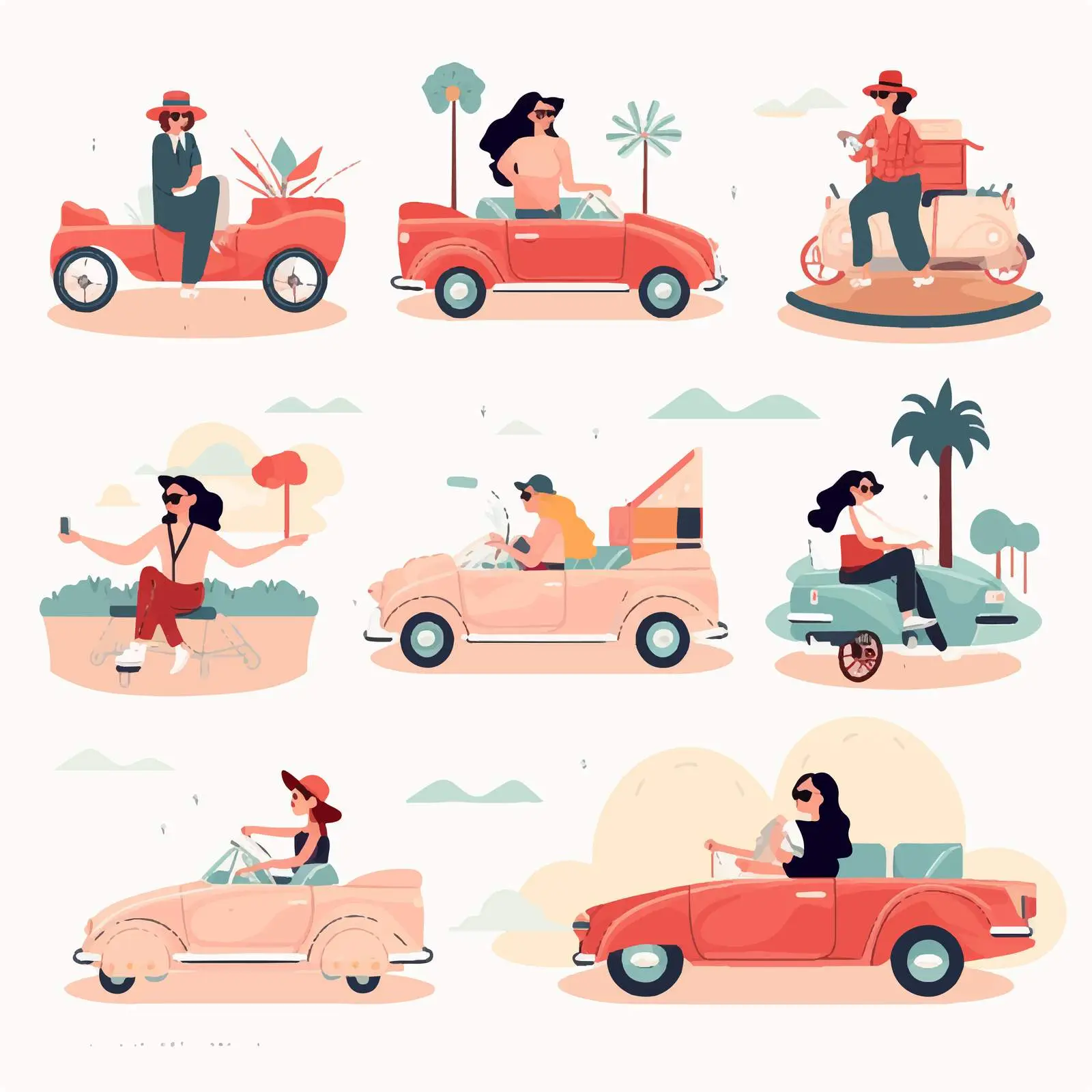 Flat Vector Illustrations of Road Trip Travel — free download from Dotvec
