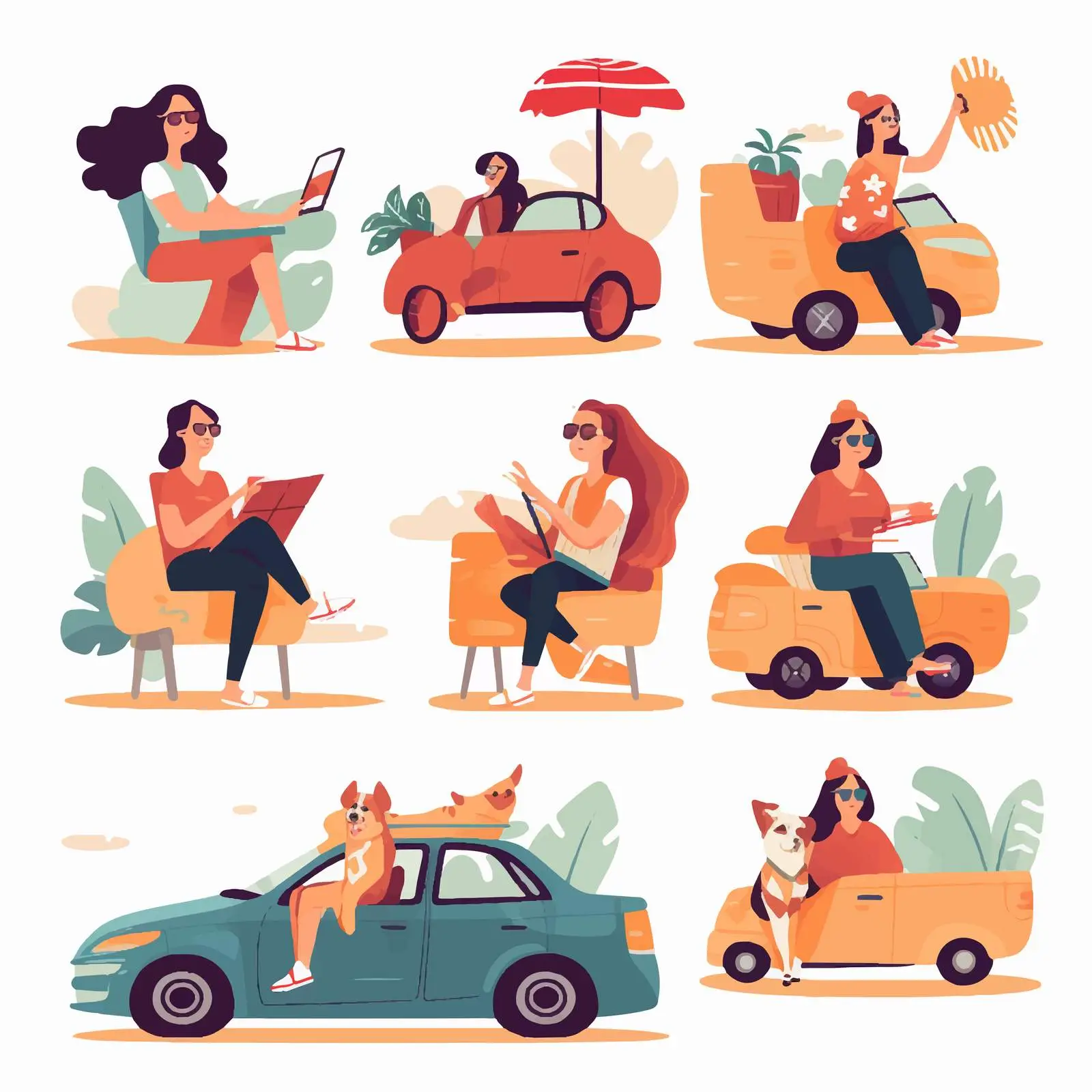 Flat Vector Illustrations of People Driving Cars – free car graphics image from Dotvec
