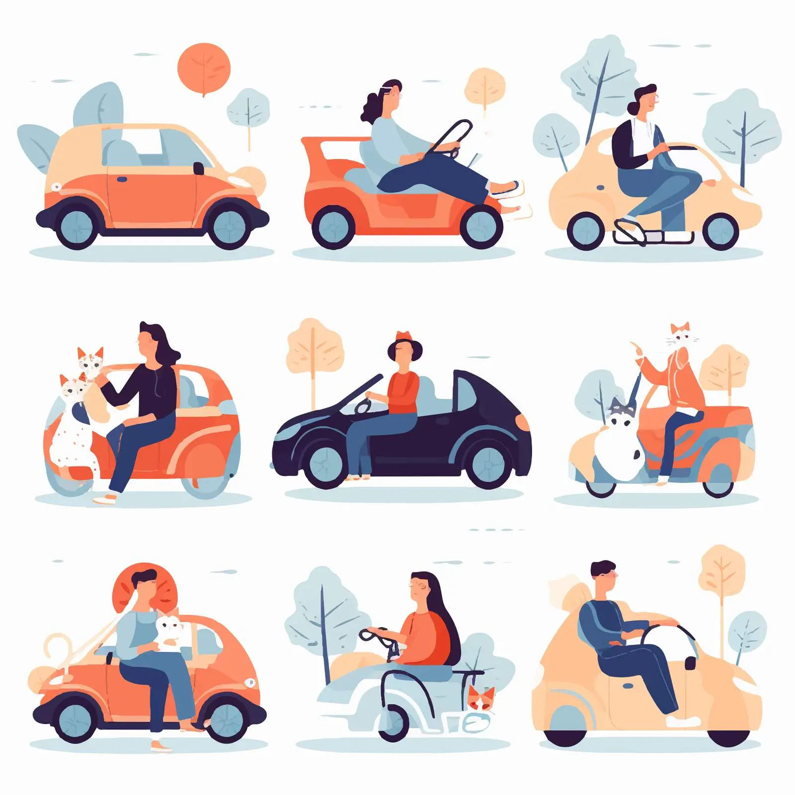 Flat Vector Illustrations of People Driving Cars – free road map image from Dotvec
