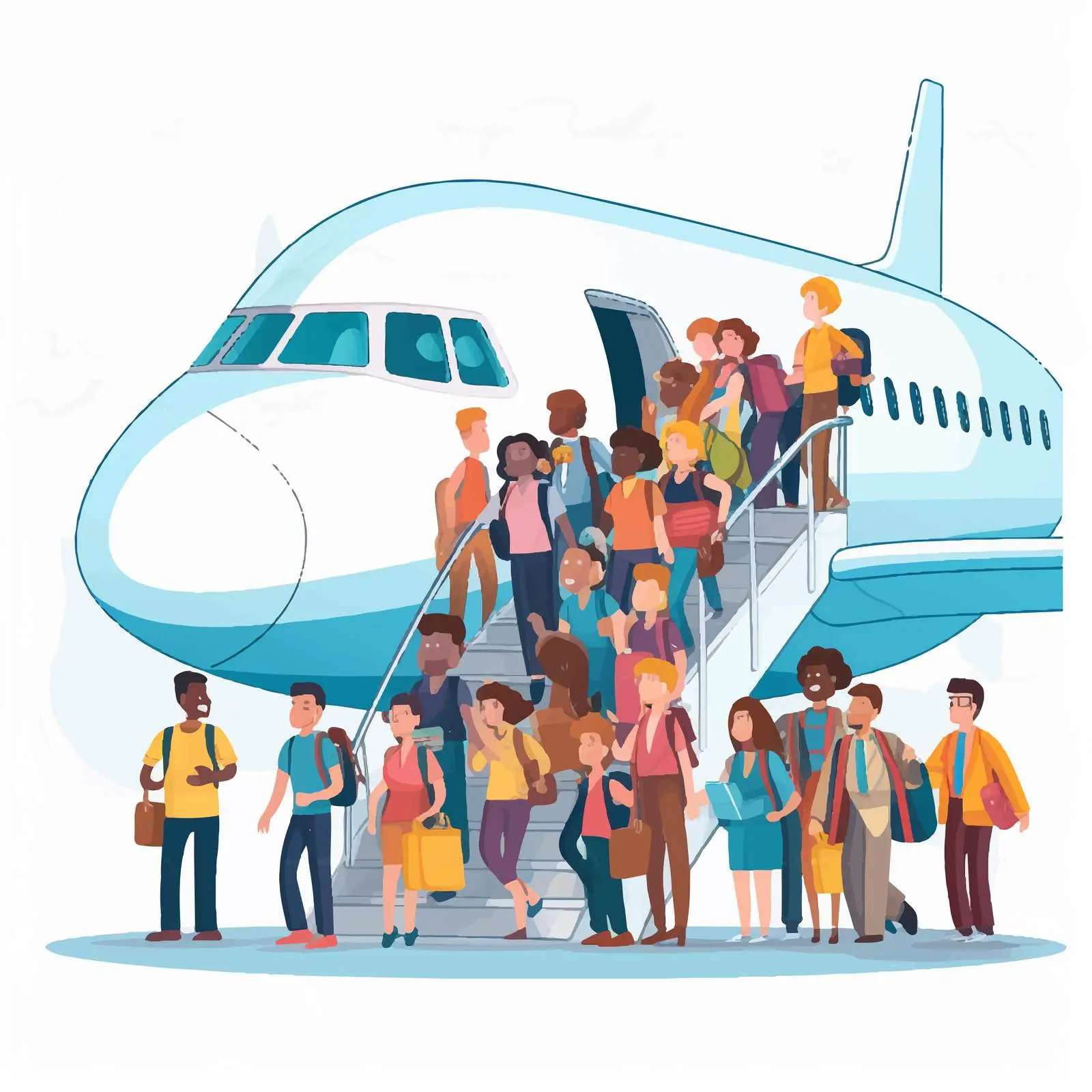 People Disembarking from Airplane Vector Illustration — free download from Dotvec