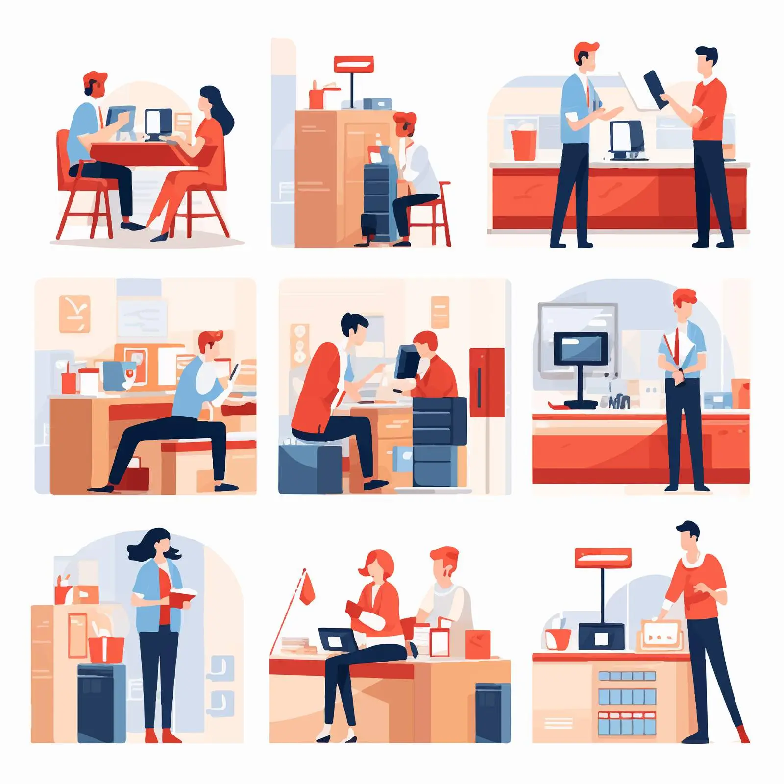 People in Postal Offices Vector Illustration — free download from Dotvec
