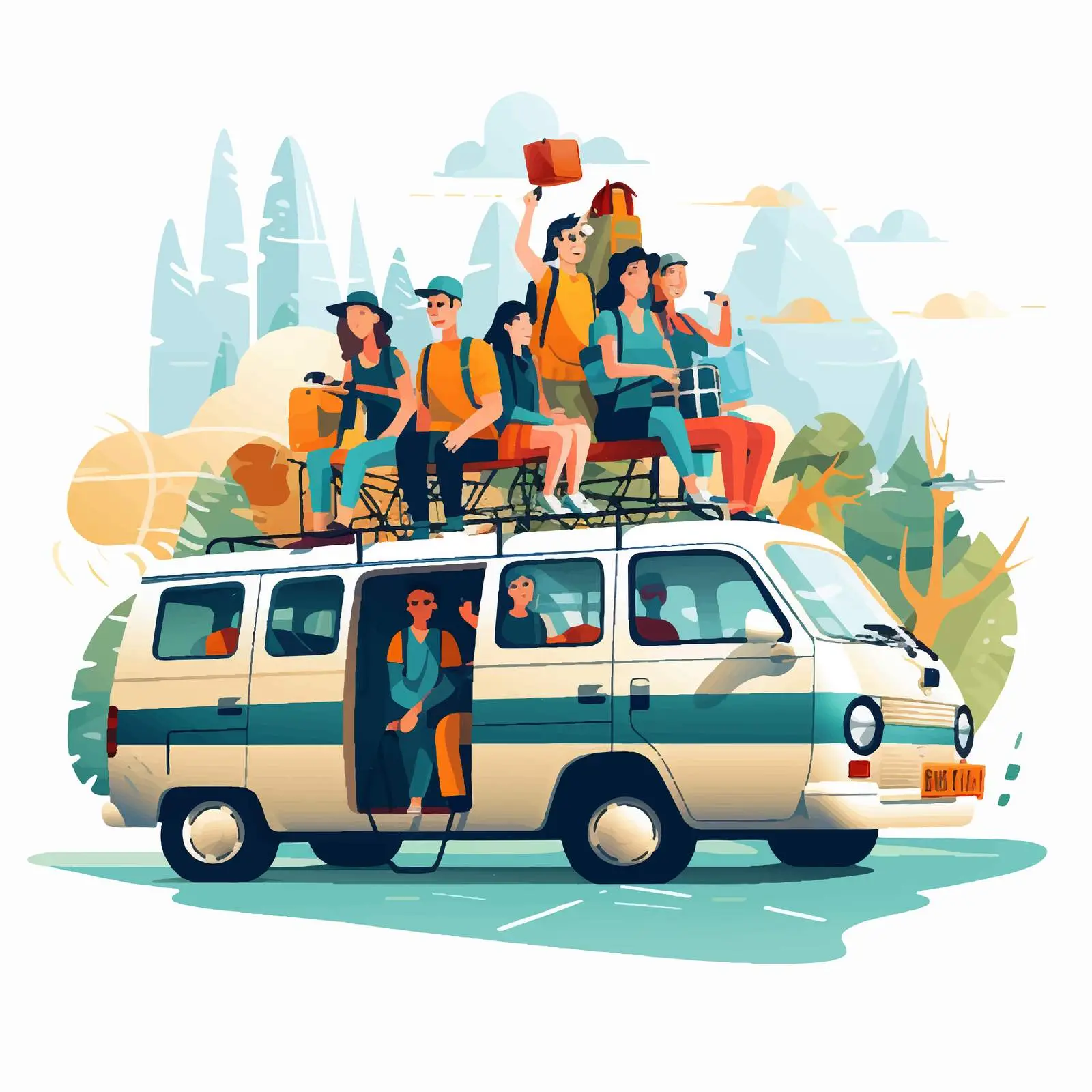 Adventure Road Trip with Old Characters in Van — free download from Dotvec