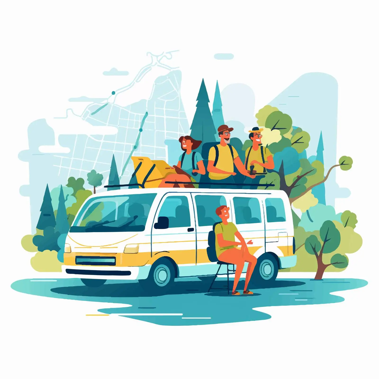 Van Travel Adventure with Old Characters — free download from Dotvec