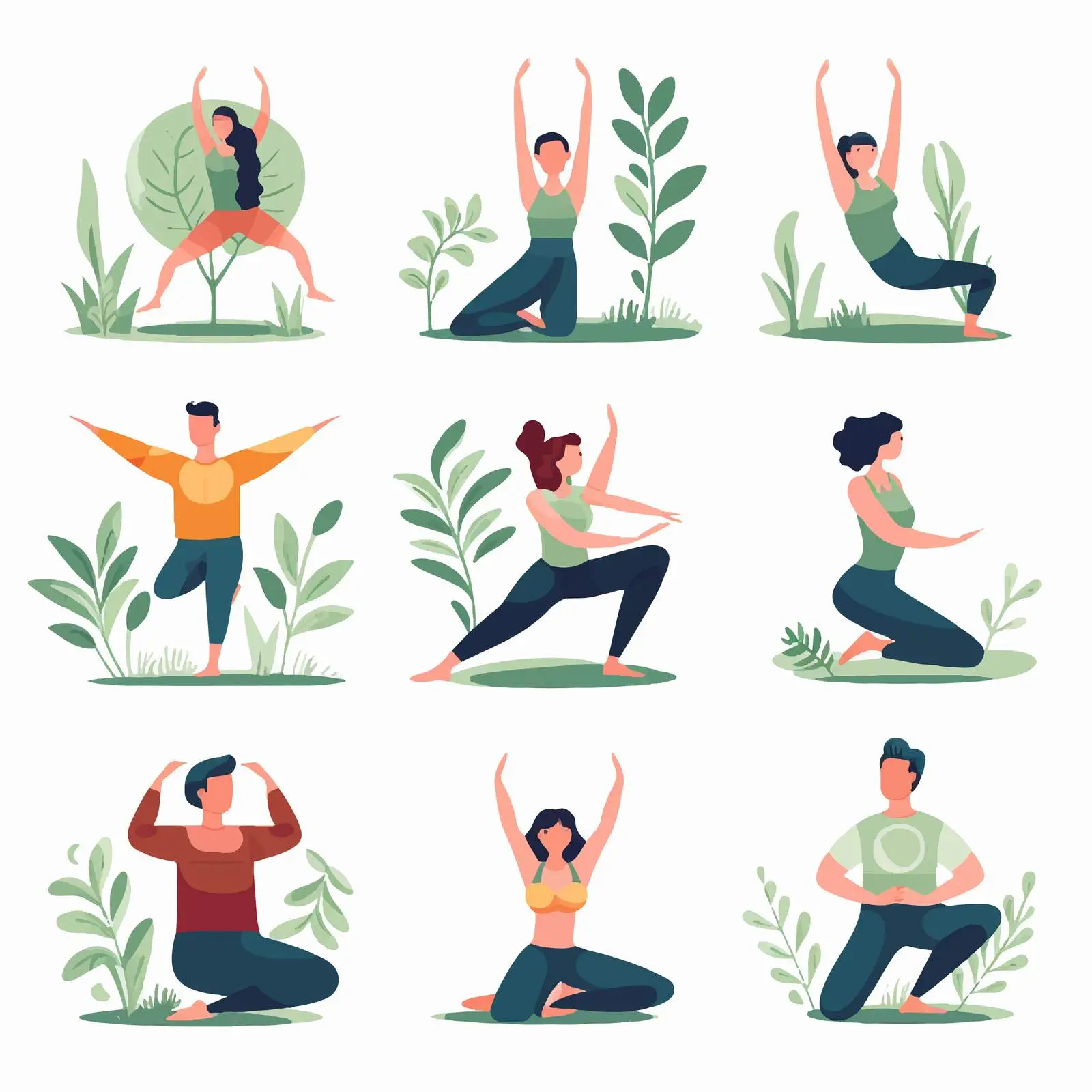 Yoga Positions Vector Flat Illustration Set — free download from Dotvec