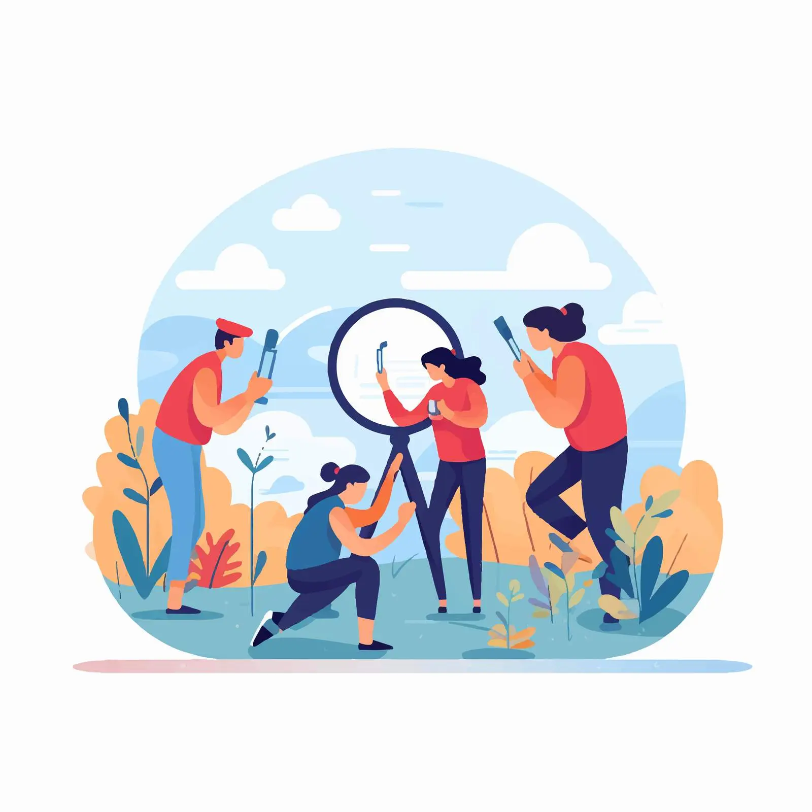 Curious People Using Magnifying Glass and Binoculars – free visual exploration image from Dotvec