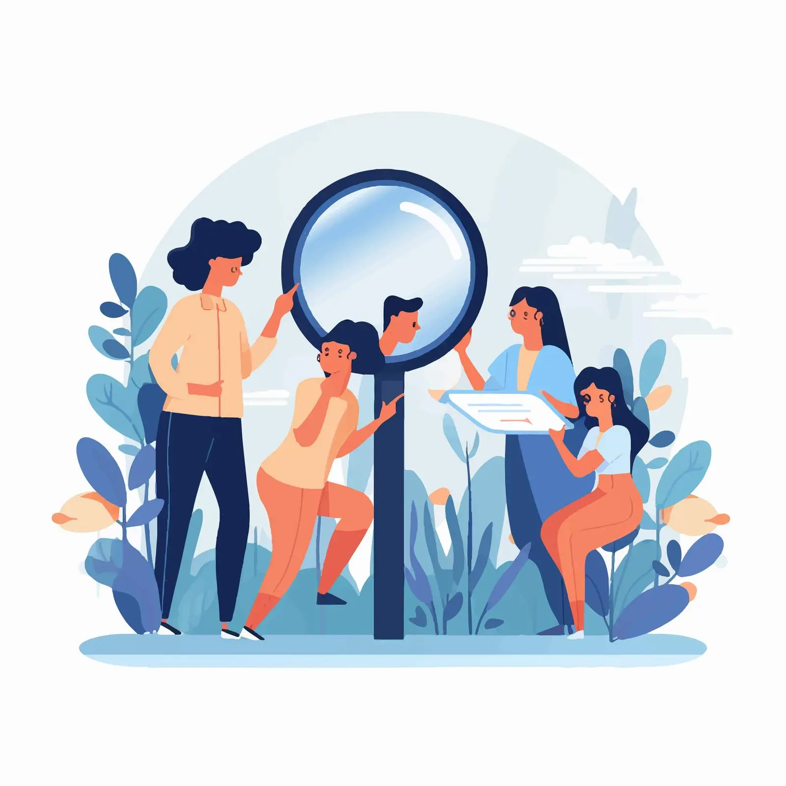 Curious People Using Magnifying Glass and Binoculars — free download from Dotvec