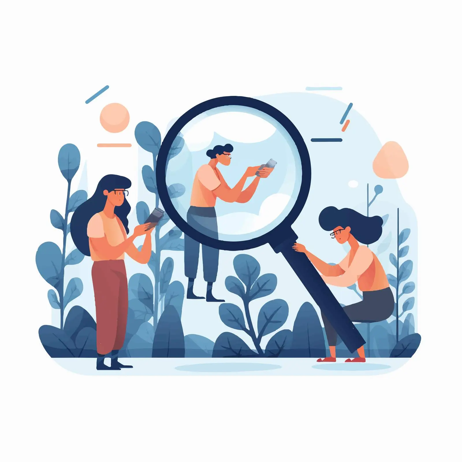 Curious People Using Magnifying Glass and Binoculars – free visual exploration image from Dotvec