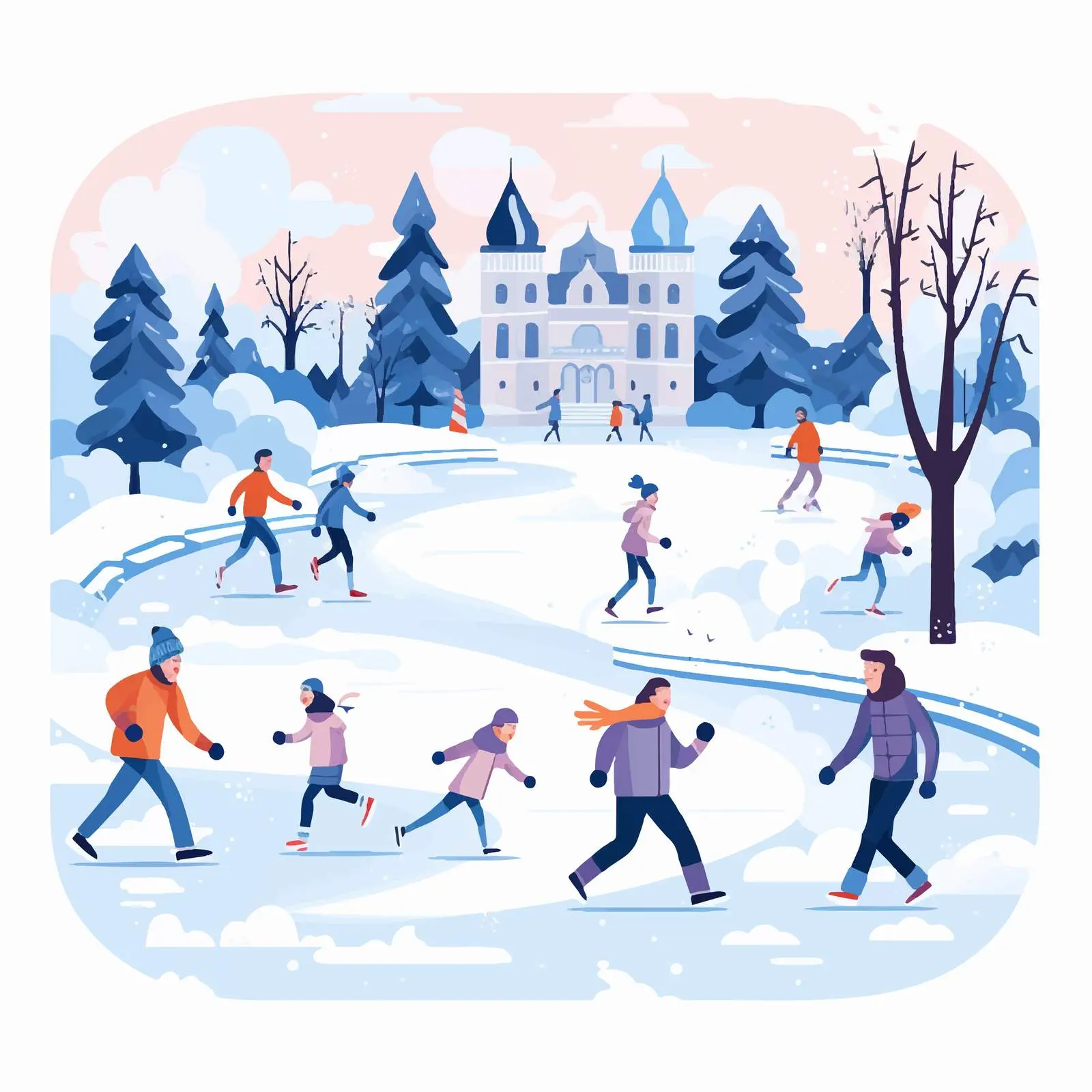 Children Ice Skating Outdoors in Winter — free download from Dotvec