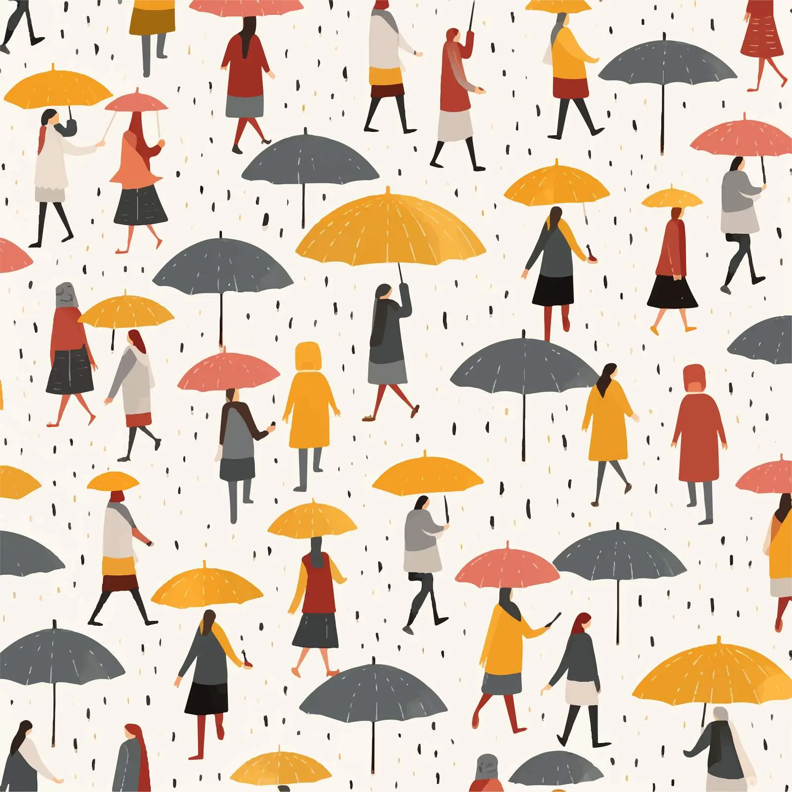 Seamless Pattern of People with Umbrellas in Rain — free download from Dotvec