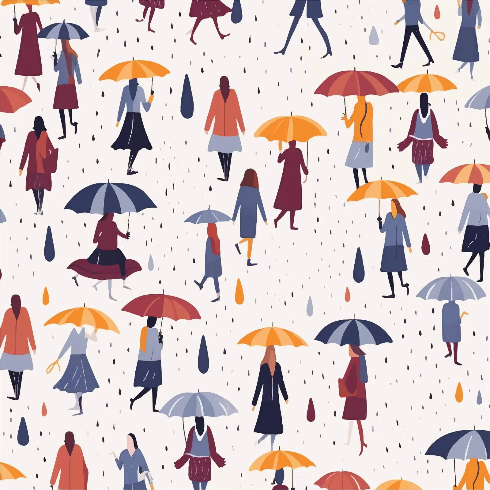 Seamless Pattern of People Under Umbrellas – free weather elements image from Dotvec