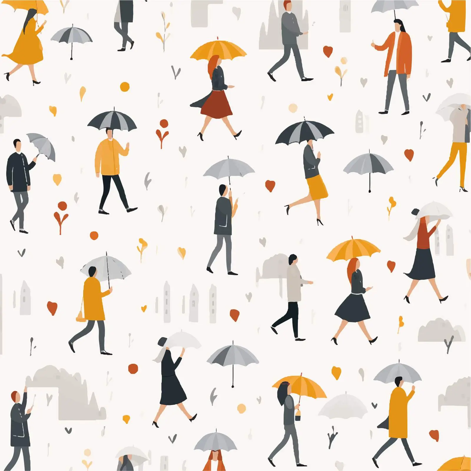 Seamless Pattern of People Under Umbrellas – free weather elements image from Dotvec