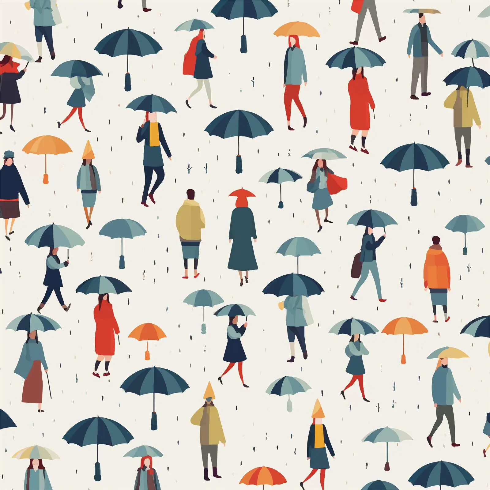 Rainy Day People Under Umbrellas Seamless Pattern — free download from Dotvec
