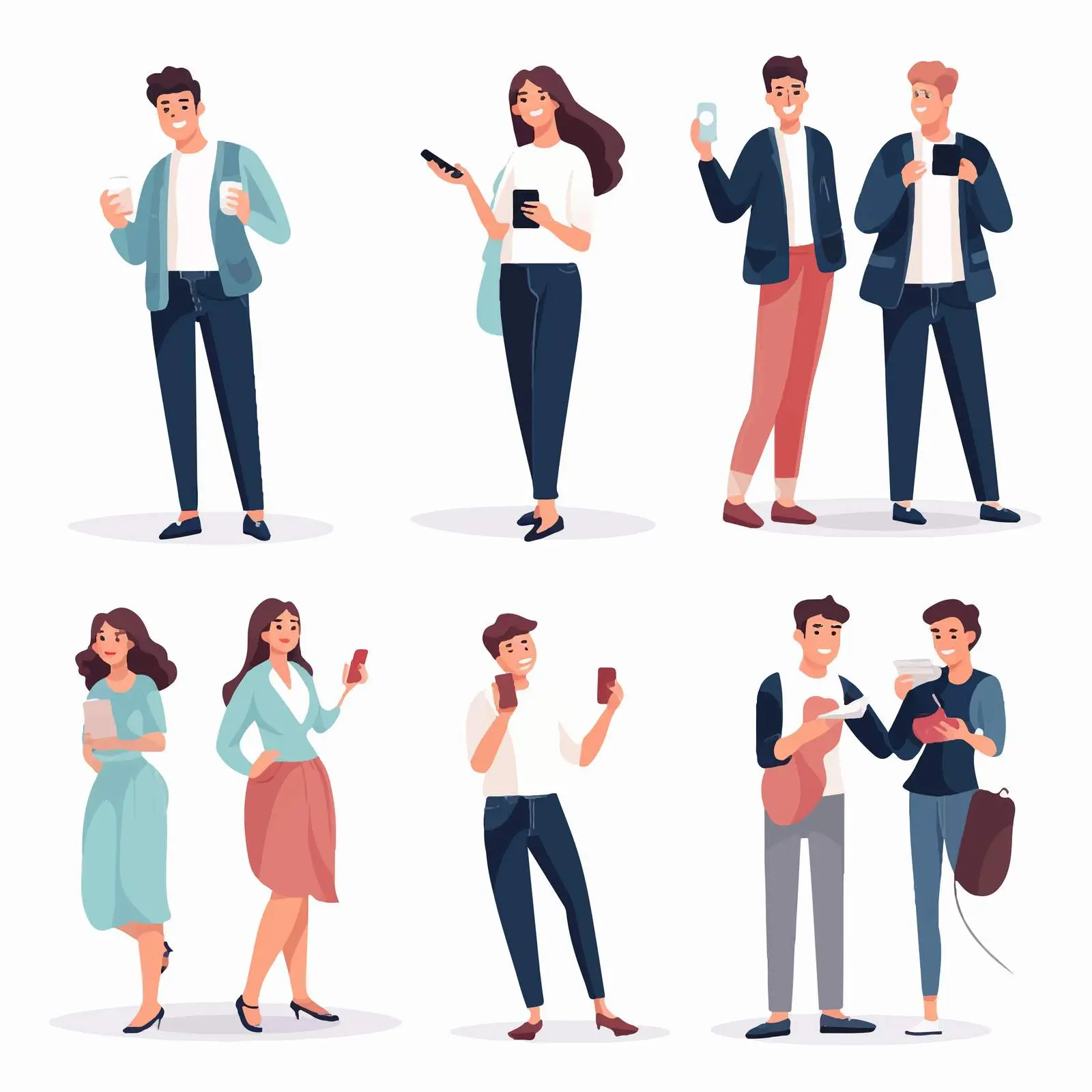 Men Using Smartphones Flat Vector Illustrations — free download from Dotvec